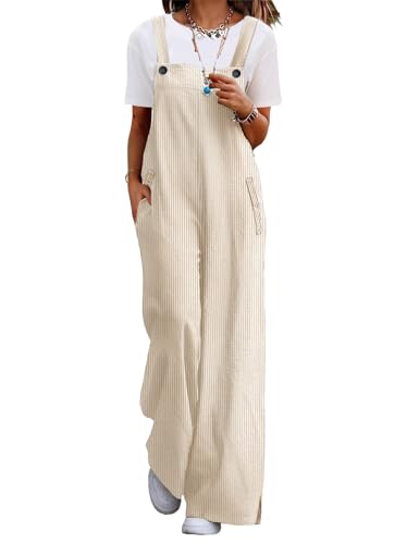 YESNO Women's Casual Corduroy Overalls Adjustable Straps Baggy Pants Wide Leg Jumpsuits with Pockets PC2