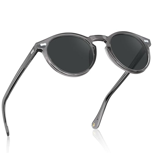 CARFIA Retro Polarized Sunglasses for Men UV400 Protection Handmade Acetate Round Frame CA5288L