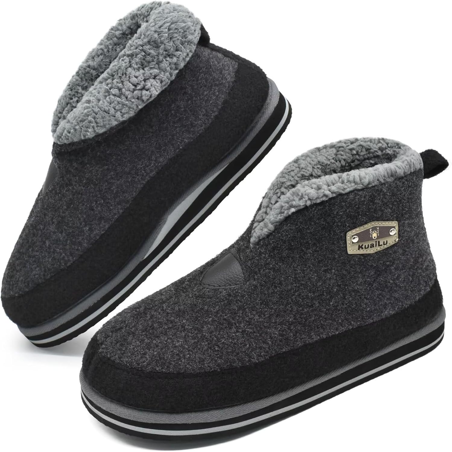 KuaiLu Mens House Slippers Booties Cozy Memory Foam Boots Warm Plush Lining Winter Felt Home Bedroom Slipper Socks Indoor Outdoor Non-Slip Shoes