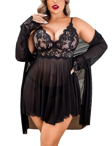 Avidlove Plus Size Lingerie Sexy Lingerie Set Women's Exotic Nightgowns Lace Chemise Lingerie Side Slit Nightdress