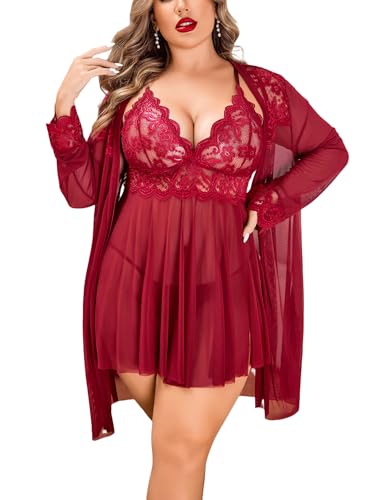 Avidlove Plus Size Lingerie Sexy Lingerie Set Women's Exotic Nightgowns Lace Chemise Lingerie Side Slit Nightdress