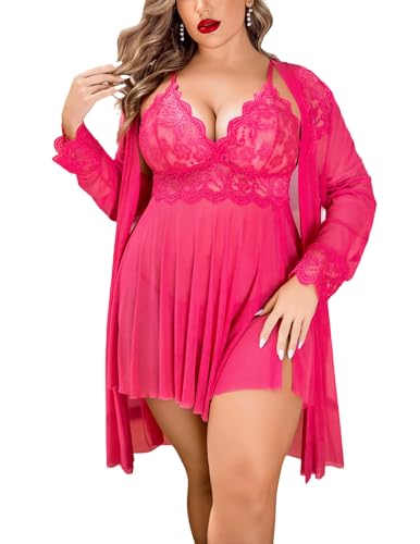 Avidlove Plus Size Lingerie Sexy Lingerie Set Women's Exotic Nightgowns Lace Chemise Lingerie Side Slit Nightdress
