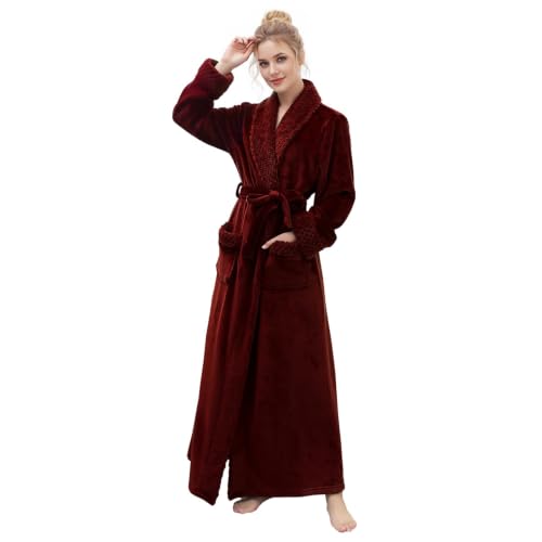Hellomamma Long Bath Robe for Womens Plush Soft Fleece Bathrobes Nightgown Ladies Pajamas Sleepwear Housecoat