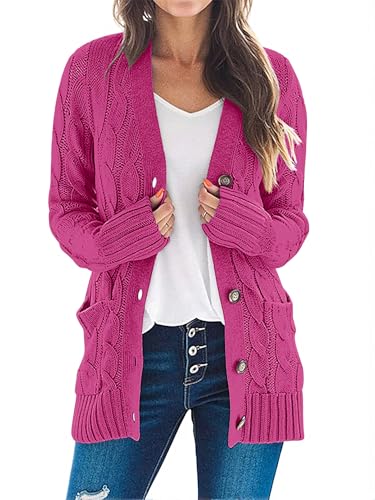 MEROKEETY Women's 2025 Fall Long Sleeve Cable Knit Sweater Open Front Cardigan Button Loose Outerwear