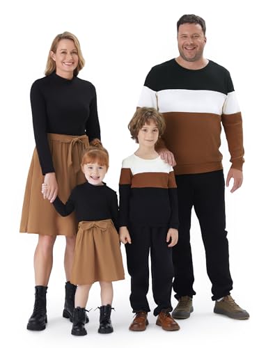 PATPAT Family Matching Outfits for Fall Winter Long Sleeve Women Dresses and Sweatshirts Sets for Holiday Photoshoot
