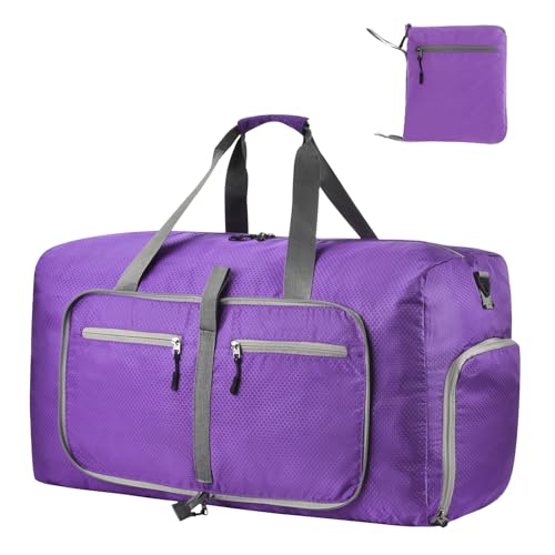 Dimayar Travel Duffle Bag for Men Women - Foldable Duffel Bag with Shoes Compartment - Overnight Bags Waterproof & Tear Resistant(115L,Purple)