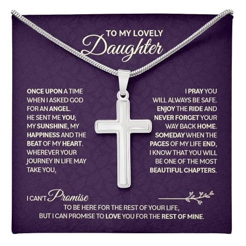 To My Beautiful Daughter Necklace from Mom & Dad | Cubic Zirconia Pendant with Heartfelt Message Card & Gift Box | Daughter Birthday, Graduation, Christmas Jewelry Gift from Parents