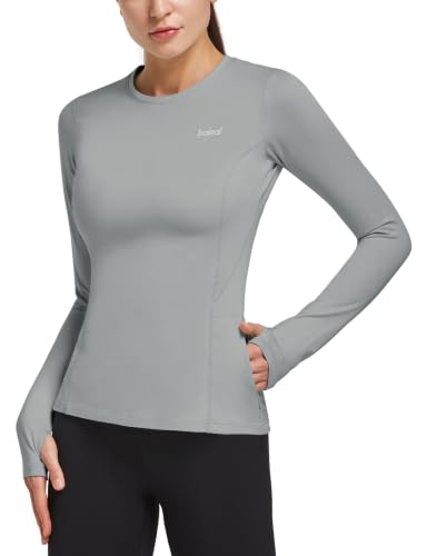 baleaf Thermal Shirts for Women Long Sleeve Fleece Tops Running Workout Cold Weather Gear Compression Zipper Pocket