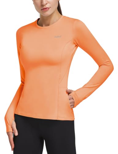 baleaf Thermal Shirts for Women Long Sleeve Fleece Tops Running Workout Cold Weather Gear Compression Zipper Pocket