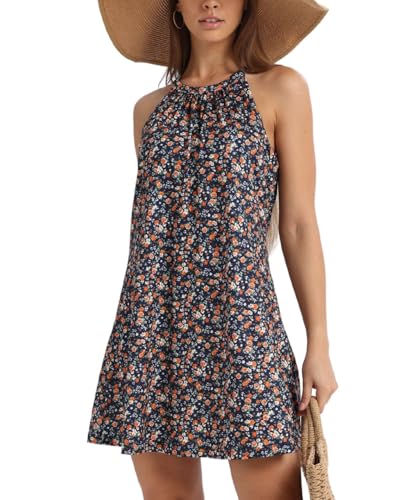 ANYFITTING Summer Dress with Built in Bra Casual Beach Sundress Flowy Halter Mini Short Dresses for Women 2025