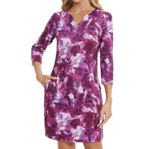 Lightbare Womens 3/4 Sleeve Dress with Pockets UPF 50+ Casual Sun Dress Breathable Quick Dry for Beach Hiking Outdoors Party