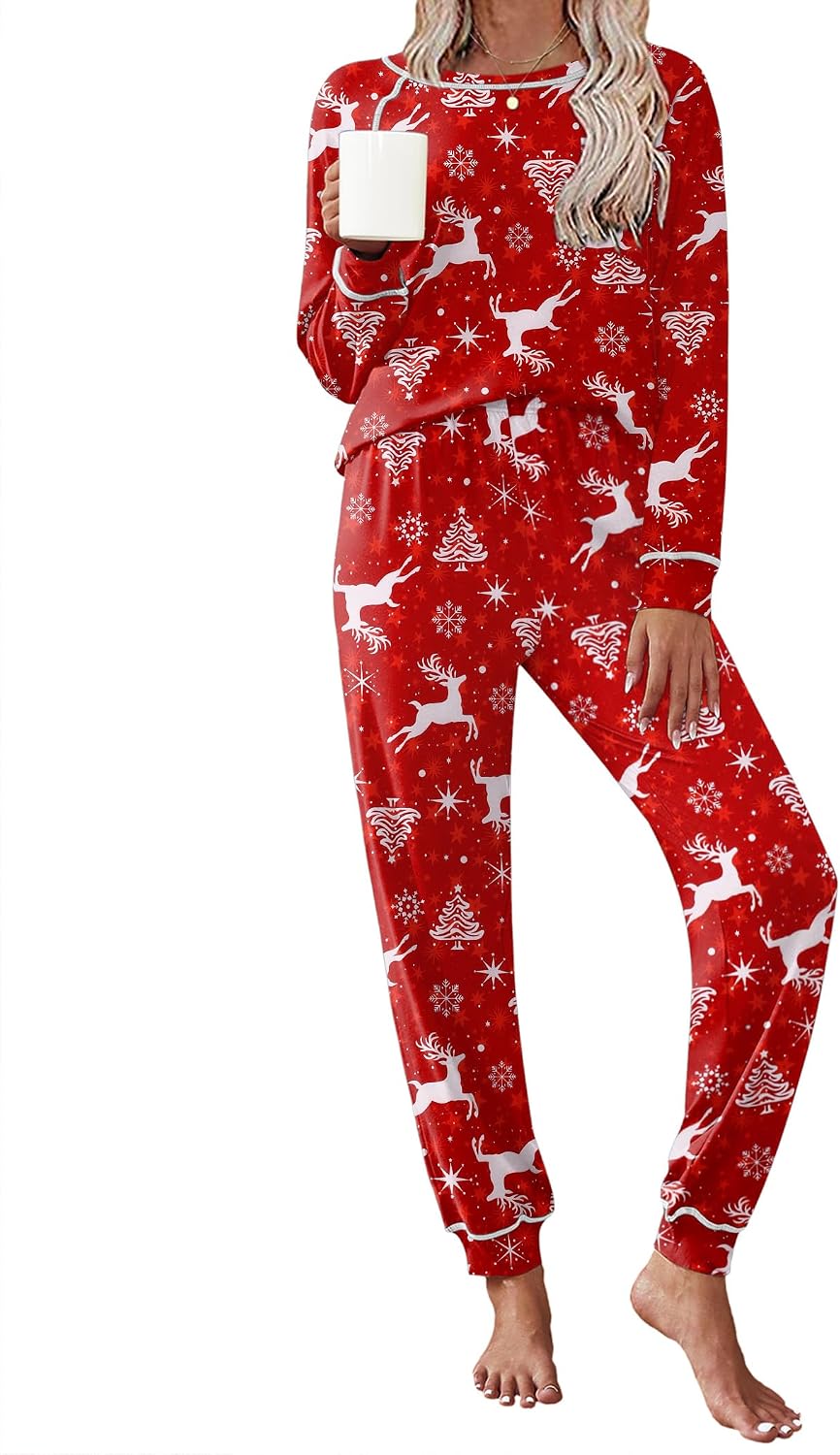 Ekouaer Pajamas Set for Women Soft Comfy Pjs Sets Long Sleeve Sleepwear Loungewear S-XXL