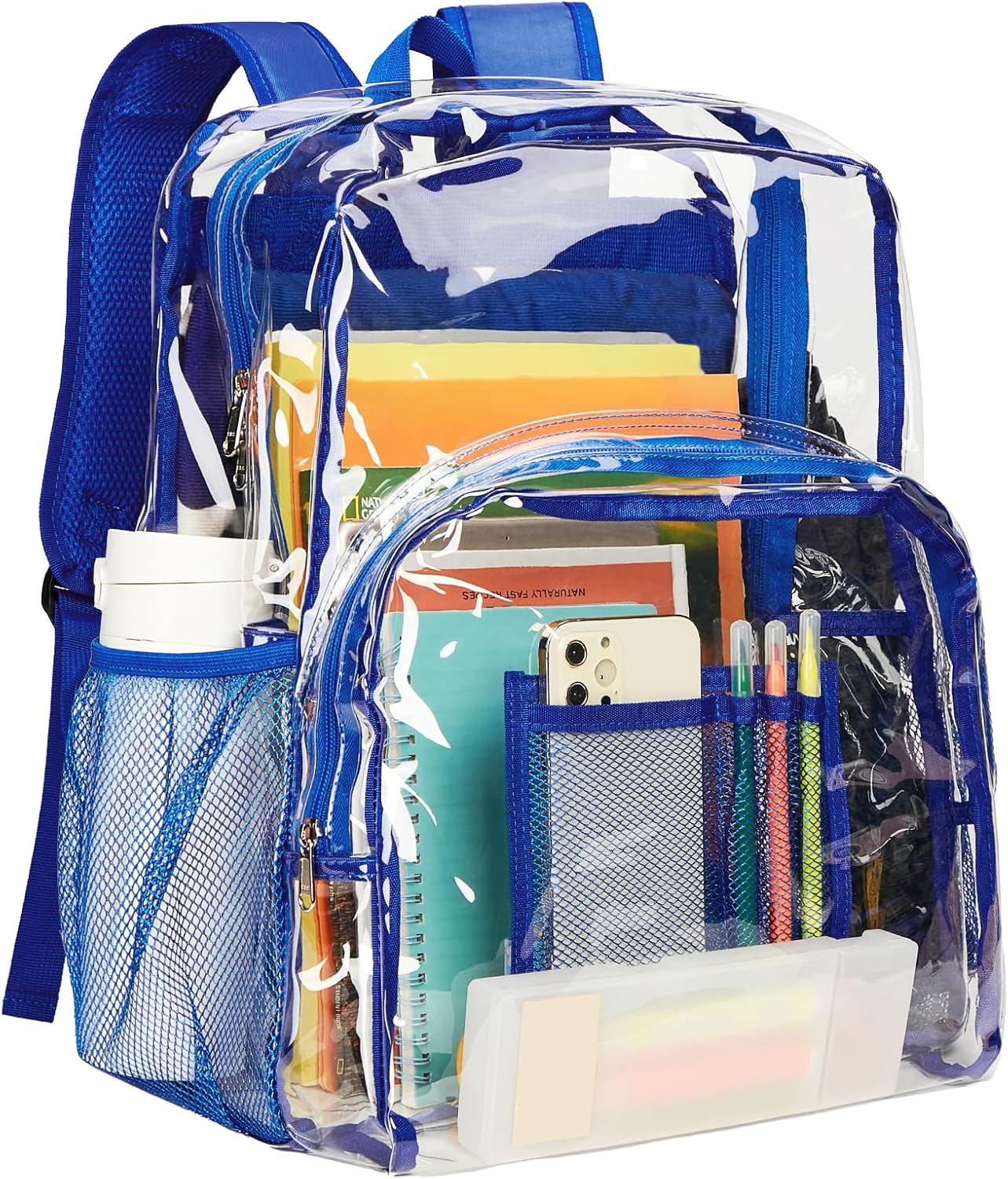 Vorspack Clear Backpack Heavy Duty PVC Transparent Backpack Extra Large Clear Backpacks with Reinforced Strap for College Workplace Security - Blue