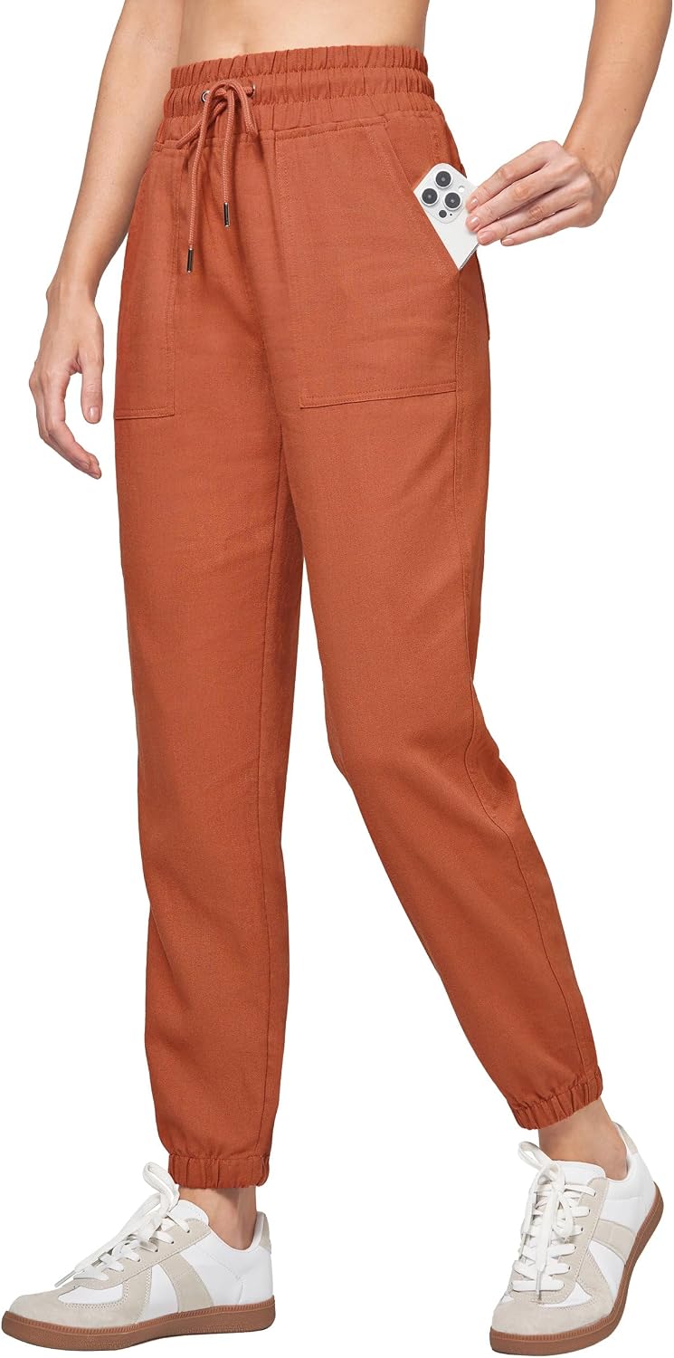 Willit Women Linen Pants Joggers Casual Lightweight Lounge Cotton Linen Travel Beach Summer Pants with Pockets 25.5"/28"