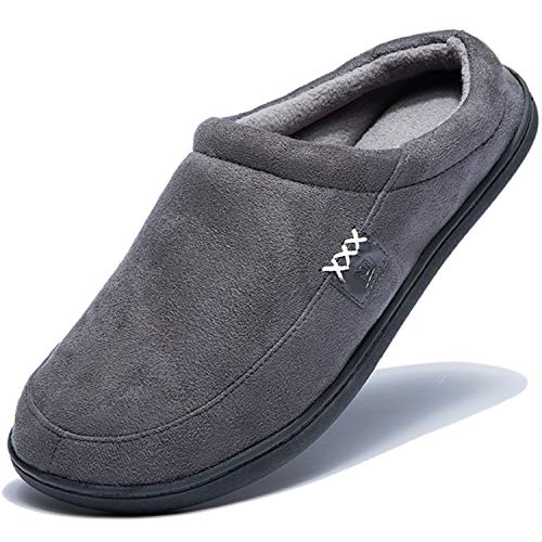NewDenBer Men's Warm Memory Foam Suede Plush Fleece Lined Slip on Indoor Outdoor Clog House Slippers