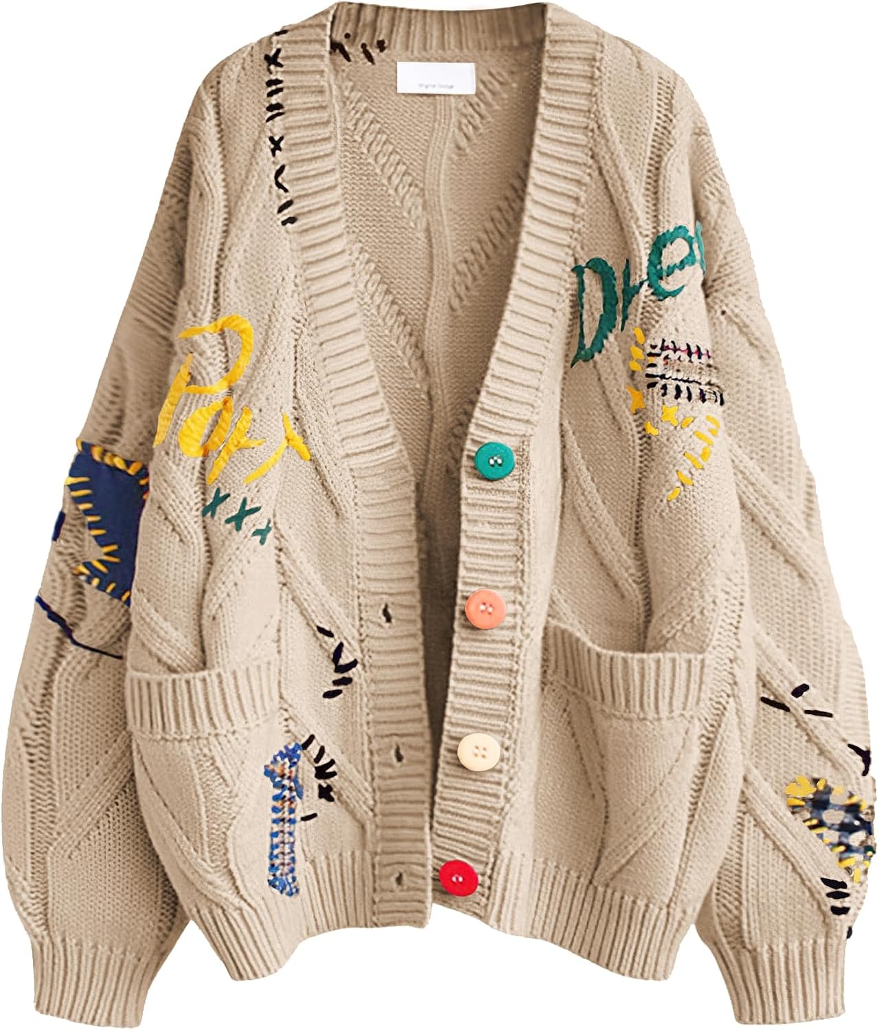 ebossy Cable Knit V‑Neck Cardigan