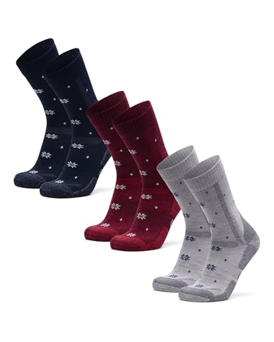 DANISH ENDURANCE Merino Wool Hiking Crew Socks for Men & Women, Cushioned Anti-Blister, Breathable - 3 Pairs