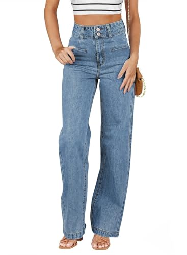 Sidefeel Women's Jeans High Waisted Straight Leg Stretchy Jeans Trendy Welt Pockets Loose Wide Leg Zimbaplatinum Denim Pants