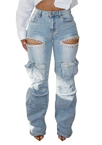 Unybwonn Rhinestone Cargo Jeans