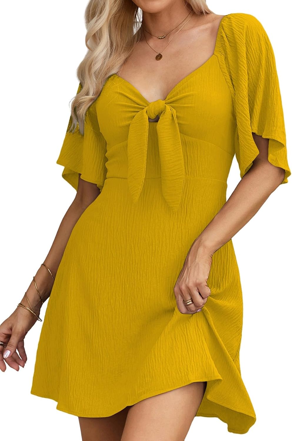 Dokotoo Womens Dresses 2025 Summer Fall Deep V Neck Elegant Bow tie Mini Dress S-XL