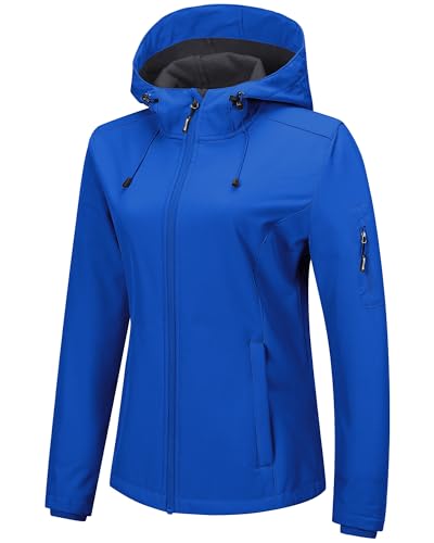 Outdoor Ventures Women's Softshell Jacket with Hood Fleece Lined Warm Lightweight Waterproof Insulated Windbreaker