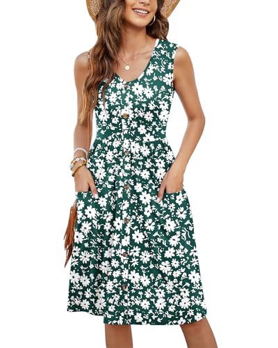 MOLERANI Women Summer Dresses Sleeveless Casual Loose Swing Button Down Midi Dress with Pockets