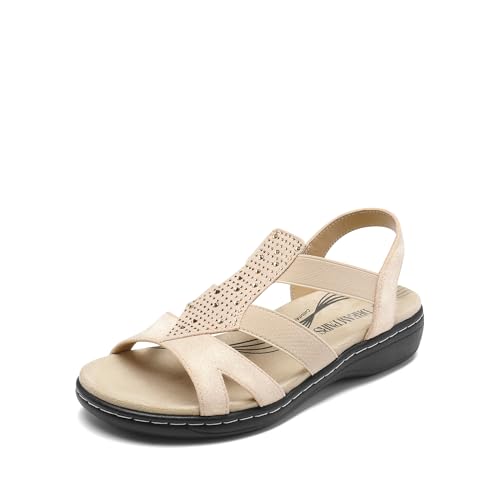 DREAM PAIRS Women's Comfortable Arch Support Dressy Flat Sandals Elastic Open Toe Walking Shoes for Summer