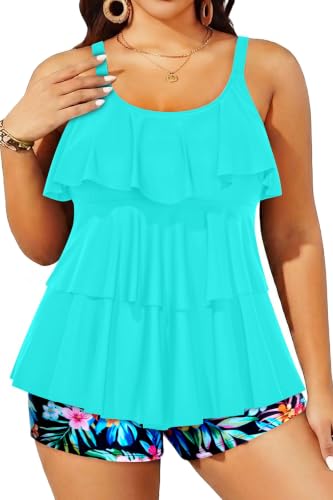Yonique Women's Plus Size Tankini (Ruffle)