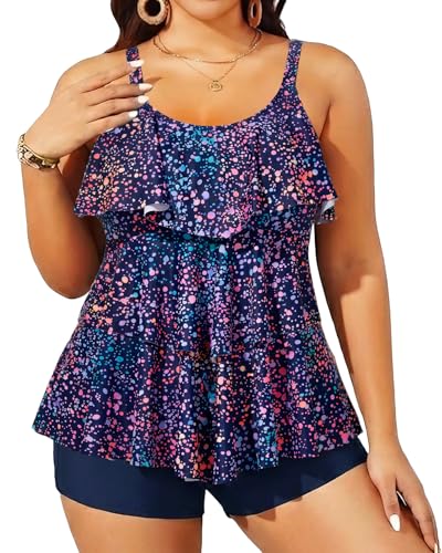 Yonique Women's Plus Size Tankini Swimsuits with Shorts Two Piece Bathing Suits Ruffle Swimsuits Tummy Control Swimwear