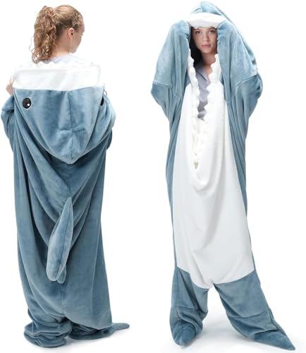 Touchat Shark Blanket Onesie (Blue, XXL)