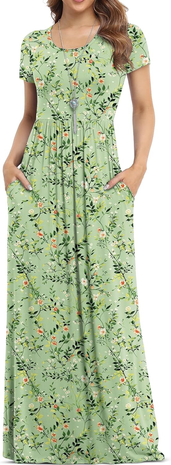 VIISHOW Women's Short Sleeve Loose Plain Maxi Dresses Casual Long Dresses with Pockets
