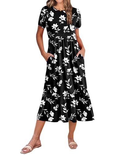 Zeagoo Women Summer Midi A Line Dress Short Sleeve Casual Flowy Tiered Beach Long Sundress with Pockets 2025 Vacation Travel