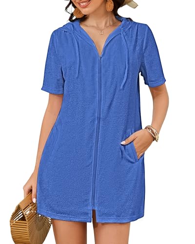 Bsubseach Terry Cloth Cover Up - Women 2025 Zipper Swimsuit Coverup Hooded Swim Robes Beach Coverups with Pockets