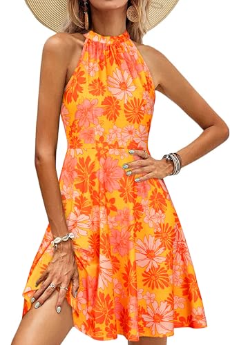 OUGES Halter Floral Dress