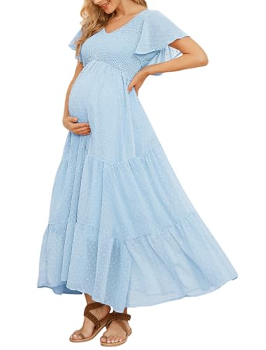 guruixu Swiss Dot Smocked Tiered Maxi