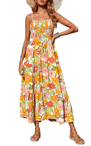 PRETTYGARDEN Women's Summer Maxi Dress 2025 Casual Boho Sleeveless Spaghetti Strap Smocked Tiered Long Beach Sundresses