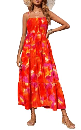 PRETTYGARDEN Women's Summer Maxi Dress 2025 Casual Boho Sleeveless Spaghetti Strap Smocked Tiered Long Beach Sundresses