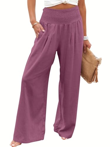 ANRABESS Women Linen Palazzo Pants Summer Boho Wide Leg High Waist Casual Lounge Pant 2025 Beach Travel Vacation Outfits