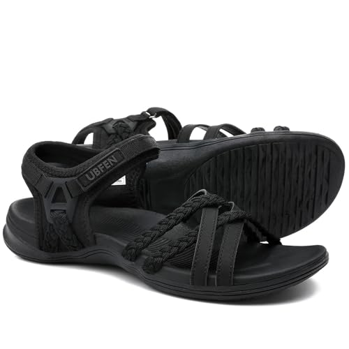 UBFEN Womens Hiking Comfort Sport Sandals Beach Vacation Camping Casual Sport Sandals with Adjustable Straps and Arch Support