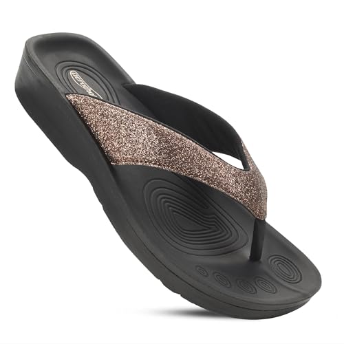 AEROTHOTIC Slip On Recovery Footwear Plantar Fasciitis Flip Flops for Women Yoga Mat Outdoor Walking Beach Ladies Arch Support Summer Thong Dressy Casual Sandals Comfortable Vacation Essentials