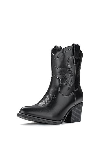 IXU Cowboy Boots for Women Ankle Cowgirl Booties Wide Mid Calf Pointed Toe Western Boots Short Chunky Classic Booties