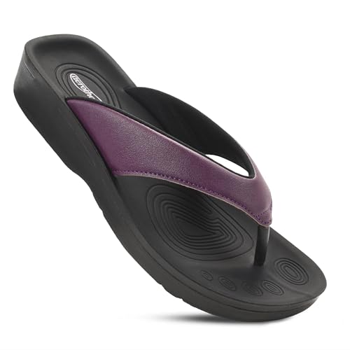 AEROTHOTIC Arch Support Flip Flops for women Stylish Cushioned Padded Straps with Soft Toe Post Slip on Footwear Dressy Travel Recovery Outdoor Comfortable Walking Women Sandals