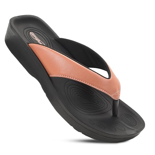AEROTHOTIC Arch Support Flip Flops for women Stylish Cushioned Padded Straps with Soft Toe Post Slip on Footwear Dressy Travel Recovery Outdoor Comfortable Walking Women Sandals