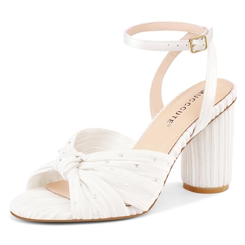 MUCCCUTE Women's Bow Knot Heeled Sandals Ankle Buckle Strap Chunky Heeled Open-toe Comfortable Wedding Party Fashion Heeled