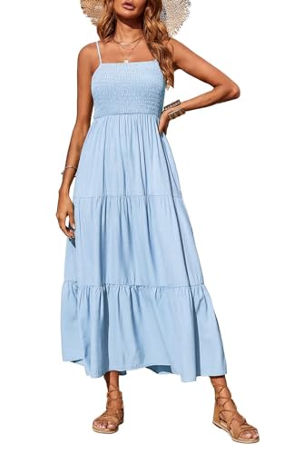 PRETTYGARDEN Women's Summer Maxi Dress 2025 Casual Boho Sleeveless Spaghetti Strap Smocked Tiered Long Beach Sundresses