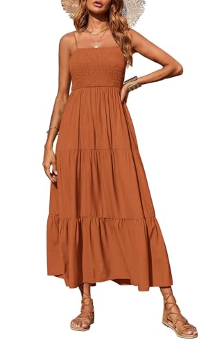 PRETTYGARDEN Women's Summer Maxi Dress 2025 Casual Boho Sleeveless Spaghetti Strap Smocked Tiered Long Beach Sundresses