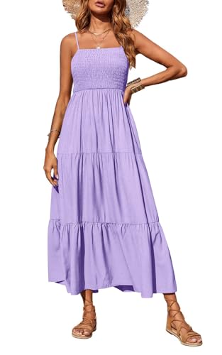 PRETTYGARDEN Women's Summer Maxi Dress 2025 Casual Boho Sleeveless Spaghetti Strap Smocked Tiered Long Beach Sundresses