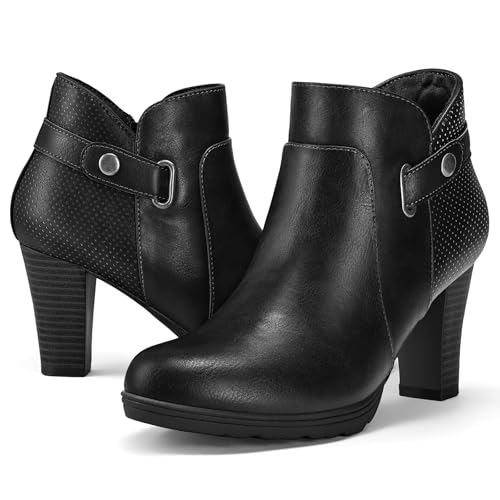mysoft Women's Zipper Booties Chunky Stacked Heel