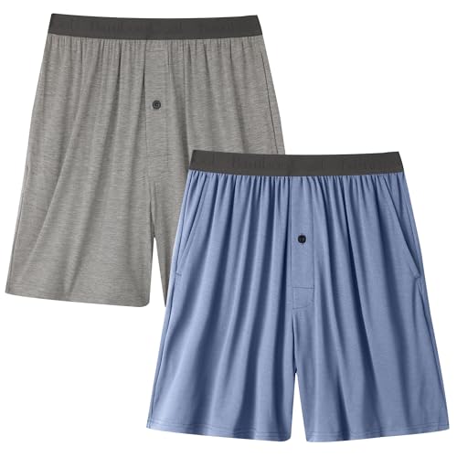 BAMBOO COOL Men's Pajama bottoms Lounge Sleep Shorts Soft Comfortable Breathable Pajamas Shorts with Pockets 2 Pack