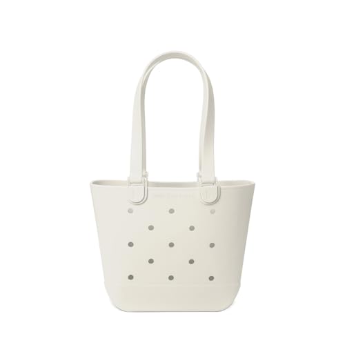 Simple Modern Medium Beach Bag | Waterproof Getaway Rubber Tote with Zipper Pocket for Travel, Pool, Boat, Groceries, Sports | Cream